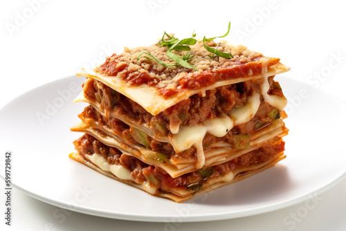 A stack of lasagna stacked on top of each other. Generative AI.