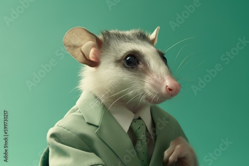 Anthropomorphic opossum dressed in a suit like a businessman. Business Concept. AI generated, human enhanced