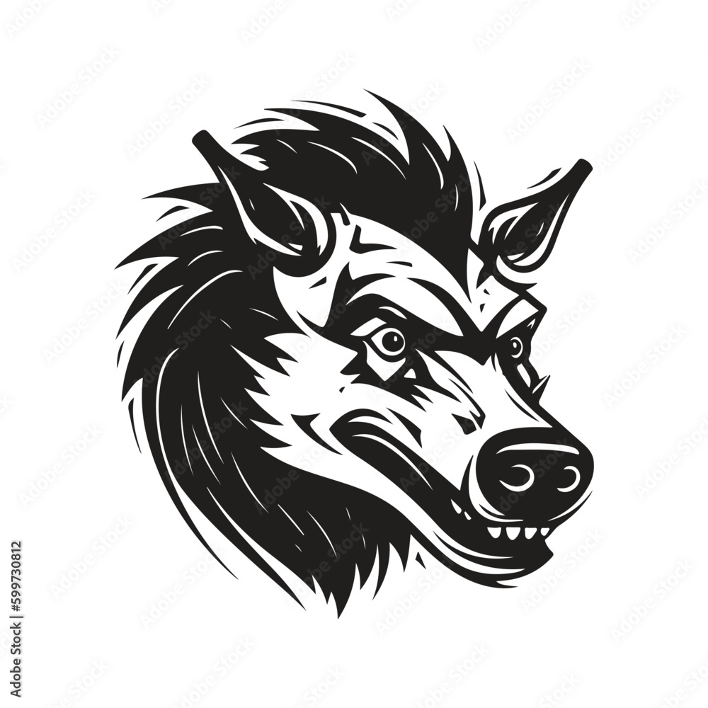 angry boar, vintage logo line art concept black and white color, hand drawn illustration