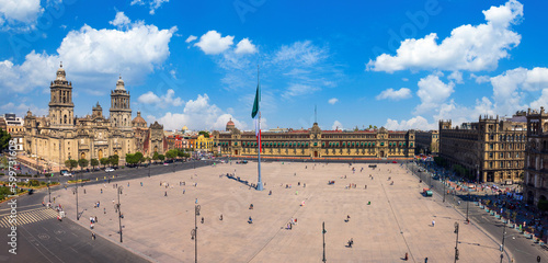 Zocalo Constitution Square in Mexico city, landmark Metropolitan Cathedral and National Palace. photo