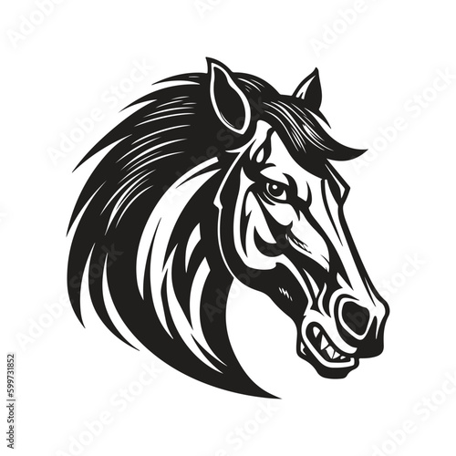 angry colt, vintage logo line art concept black and white color, hand drawn illustration