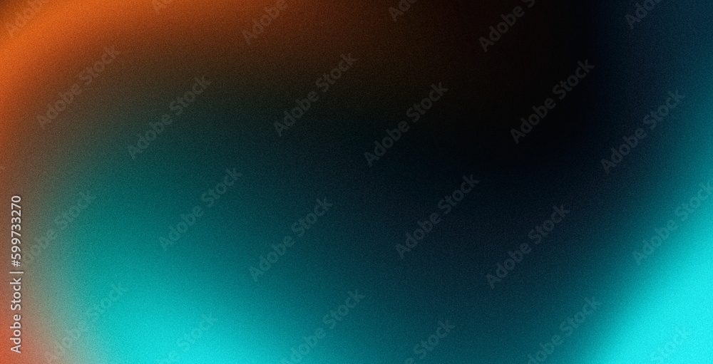 Dark grainy textured web banner poster cover design, teal orange cyan black smooth color gradient background, copy space