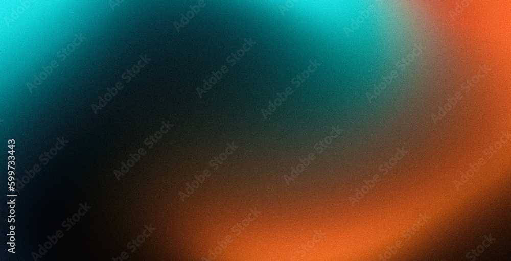 Fototapeta premium Teal orange cyan black smooth color gradient swirl background, dark grainy textured web banner poster cover design