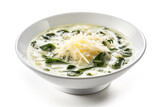 Stracciatella soup - egg-drop soup with spinach and cheese. Generative AI.