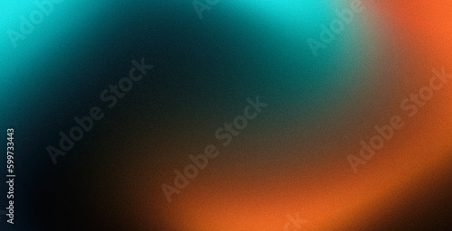 Obraz na plátne Teal orange cyan black smooth color gradient swirl background, dark grainy textu
