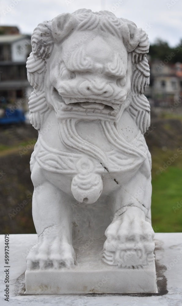 Traditional style guardian lion near a Taiwan temple