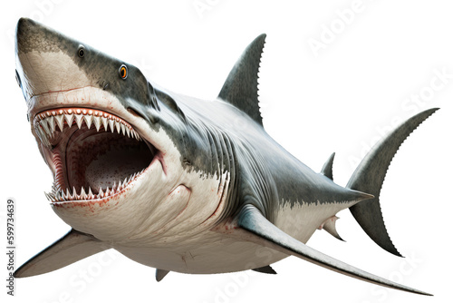 Angry Shark Isolated on Transparent Background - Generative AI 