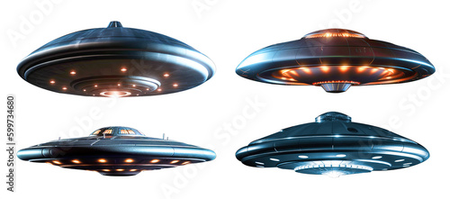 Fototapeta Naklejka Na Ścianę i Meble -  UFO Set Isolated on Transparent Background - Generative AI
