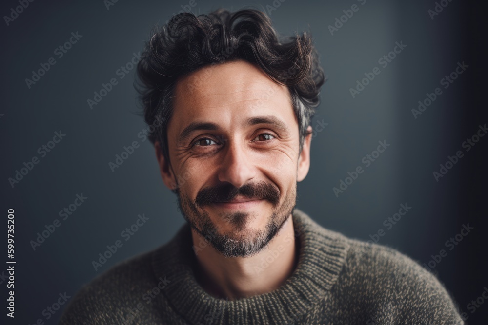 Portrait of handsome bearded man with mustache and beard looking at camera