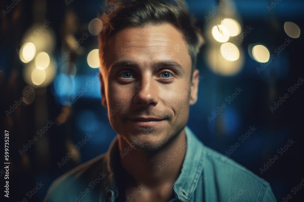 Portrait of a handsome young man in a blue denim shirt. Portrait of a handsome young man in a blue denim shirt.