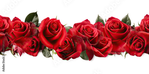 Red Roses Border Seamless Tile Isolated on Transparent Background - Generative AI 