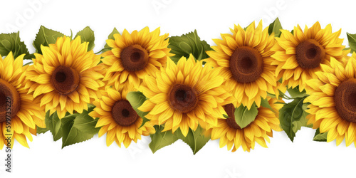 Sunflowers Border Seamless Tile Isolated on Transparent Background - Generative AI 