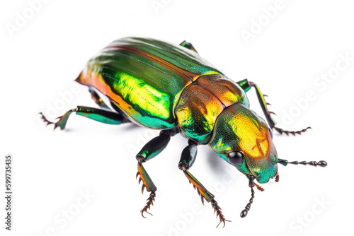 Shiny Green Beetle Isolated on Transparent Background - Generative AI 