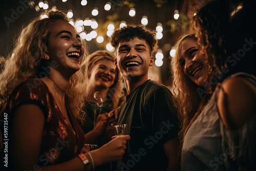 A candid photo capturing the joy and fun of a group of friends having a good time at a celebration