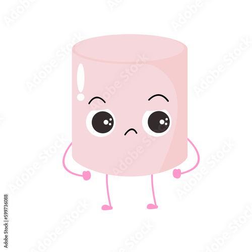 Vector illustration of marshmallow character with curious cute expression, cool, funny, marshmallow isolated on white background, simple minimal style, for mascot collection, emoticon. sad, angry