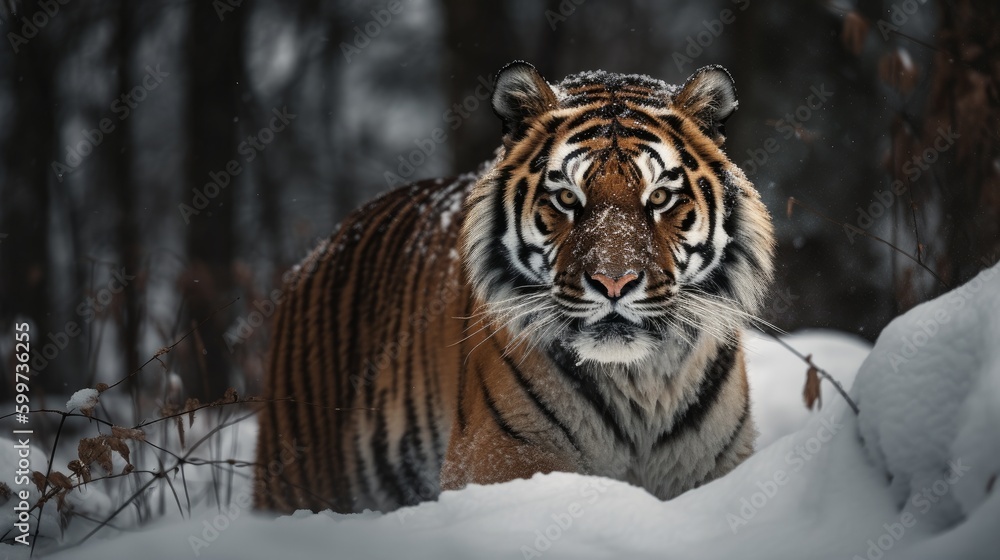Magnificent Siberian Tiger in Snow AI Generated Generative AI