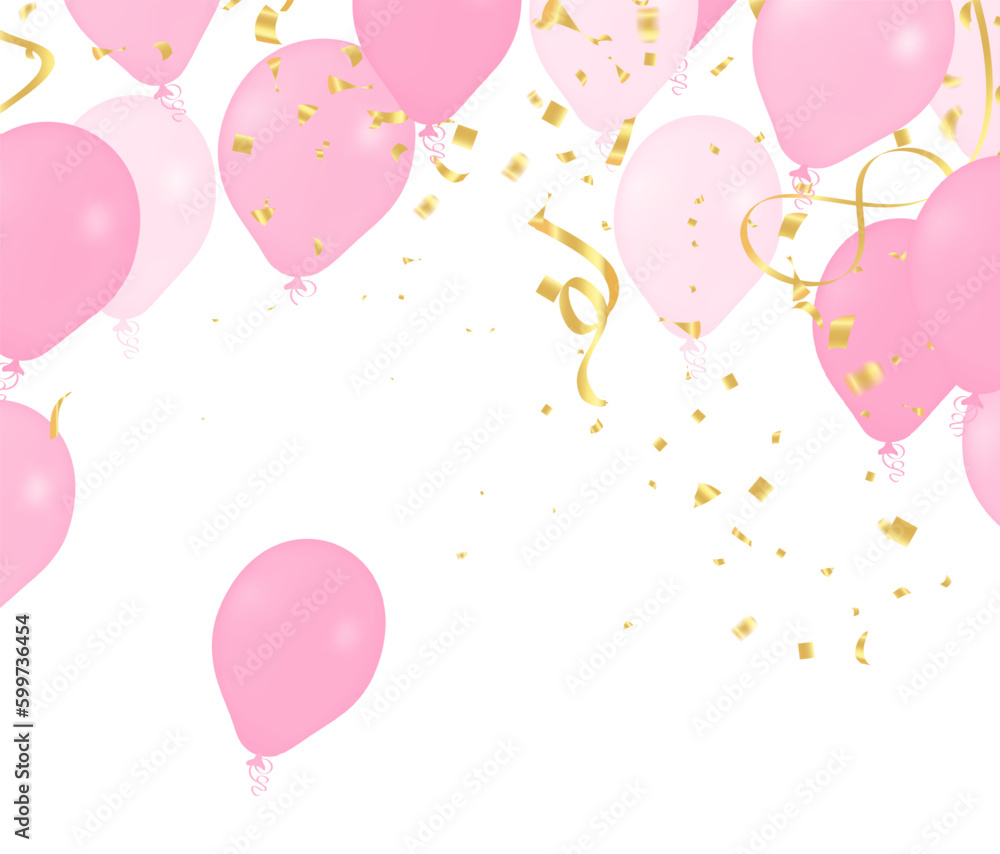 Colorful birthday balloons, pennants, tinsel and confetti on sky background with space for text. eps.10 Colorful birthday balloons, pennants, tinsel and confetti on sky background with space for text. eps.10