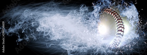 Canvas Print 3d illustration of a baseball ball exploding and spewing smoke