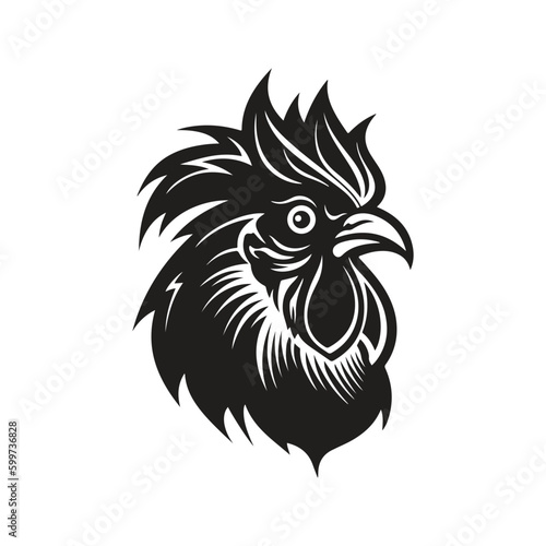 Wallpaper Mural angry rooster, vintage logo line art concept black and white color, hand drawn illustration Torontodigital.ca