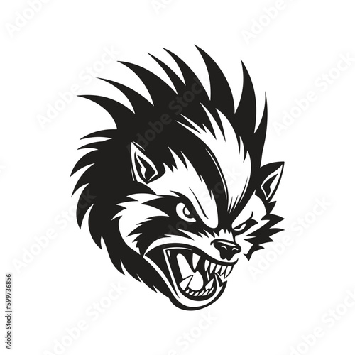 angry skunk  vintage logo line art concept black and white color  hand drawn illustration