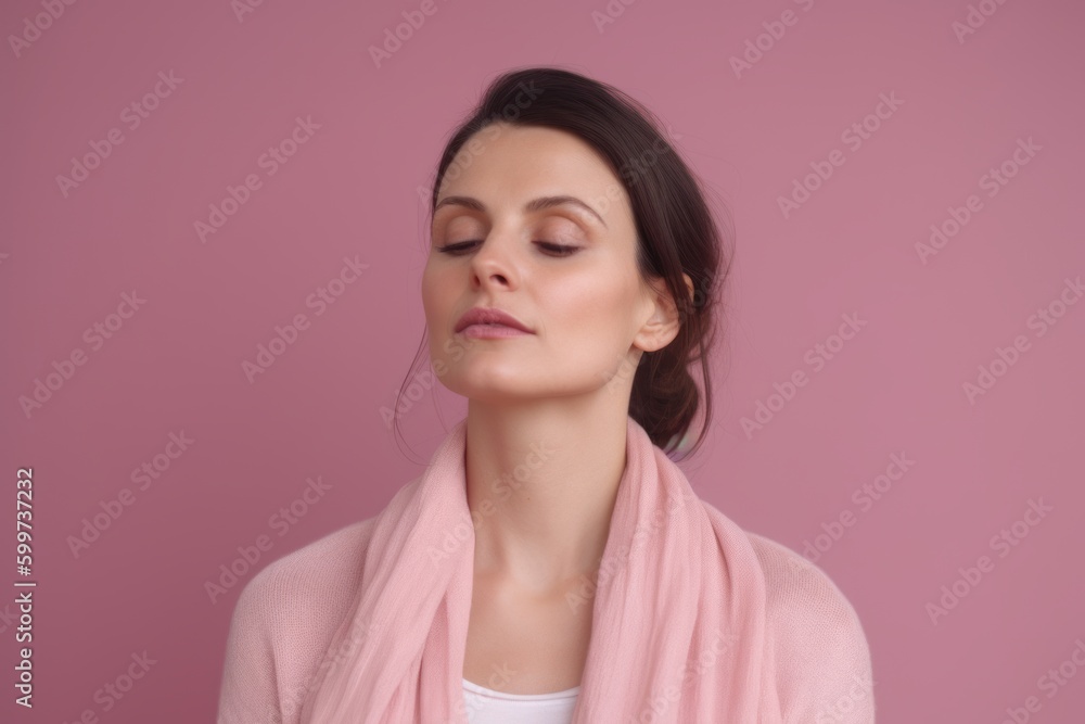 Portrait of beautiful young woman with closed eyes on pink background. Portrait of beautiful young woman with closed eyes on pink background.