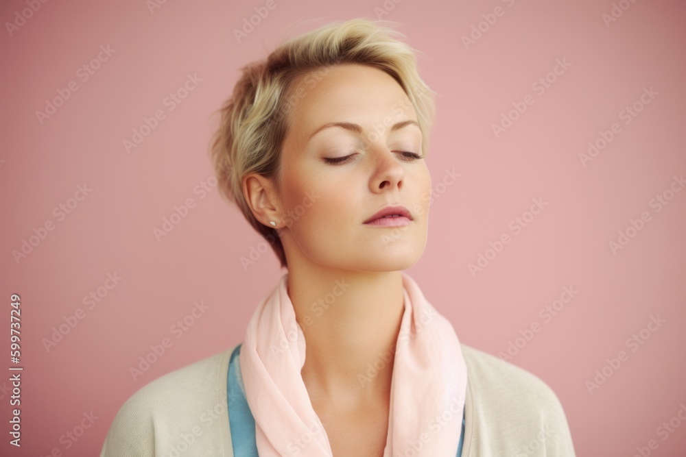 Portrait of beautiful woman with closed eyes on a pink background. Portrait of beautiful woman with closed eyes on a pink background.