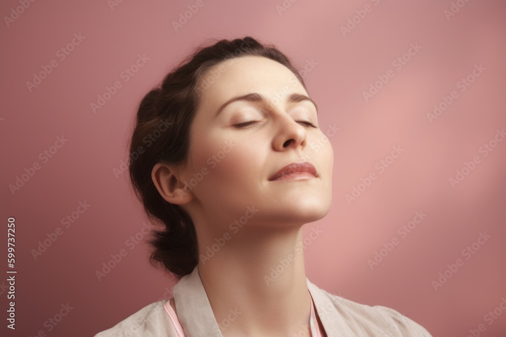 Portrait of a beautiful young woman with closed eyes on a pink background Portrait of a beautiful young woman with closed eyes on a pink background