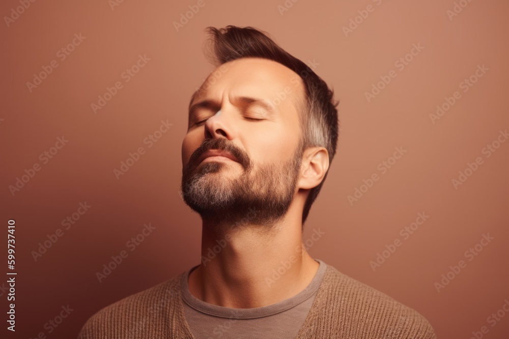 Fototapeta premium Portrait of handsome bearded man with closed eyes. Studio shot.