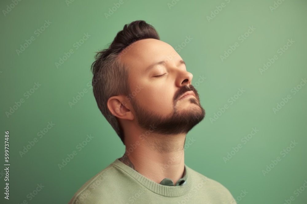 Portrait of a handsome young man with beard and mustache on green background Portrait of a handsome young man with beard and mustache on green background