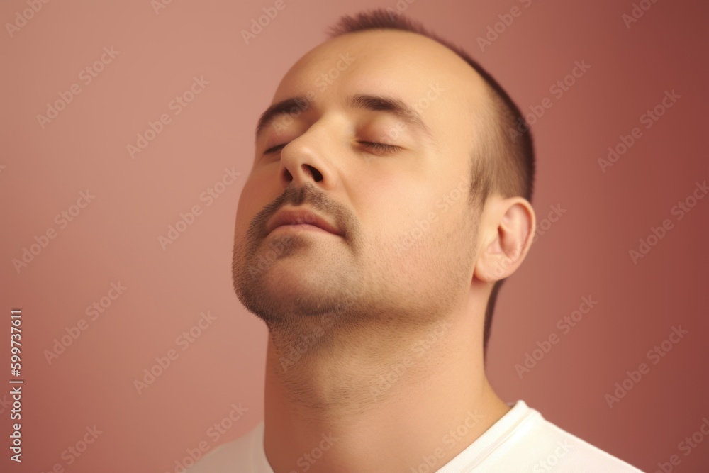 Obraz premium Portrait of a young man with closed eyes on a pink background