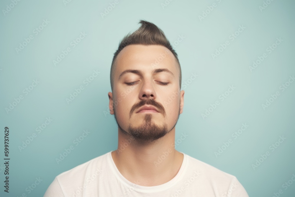 Handsome young man with beard and mustache on blue background. Handsome young man with beard and mustache on blue background.