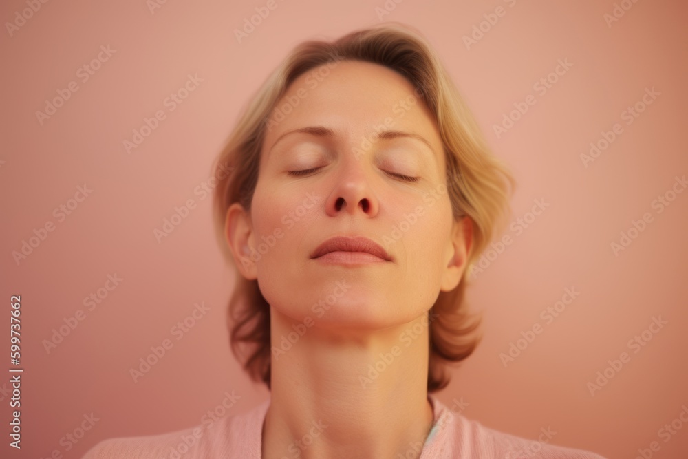 Portrait of a beautiful woman with closed eyes on a pink background Portrait of a beautiful woman with closed eyes on a pink background