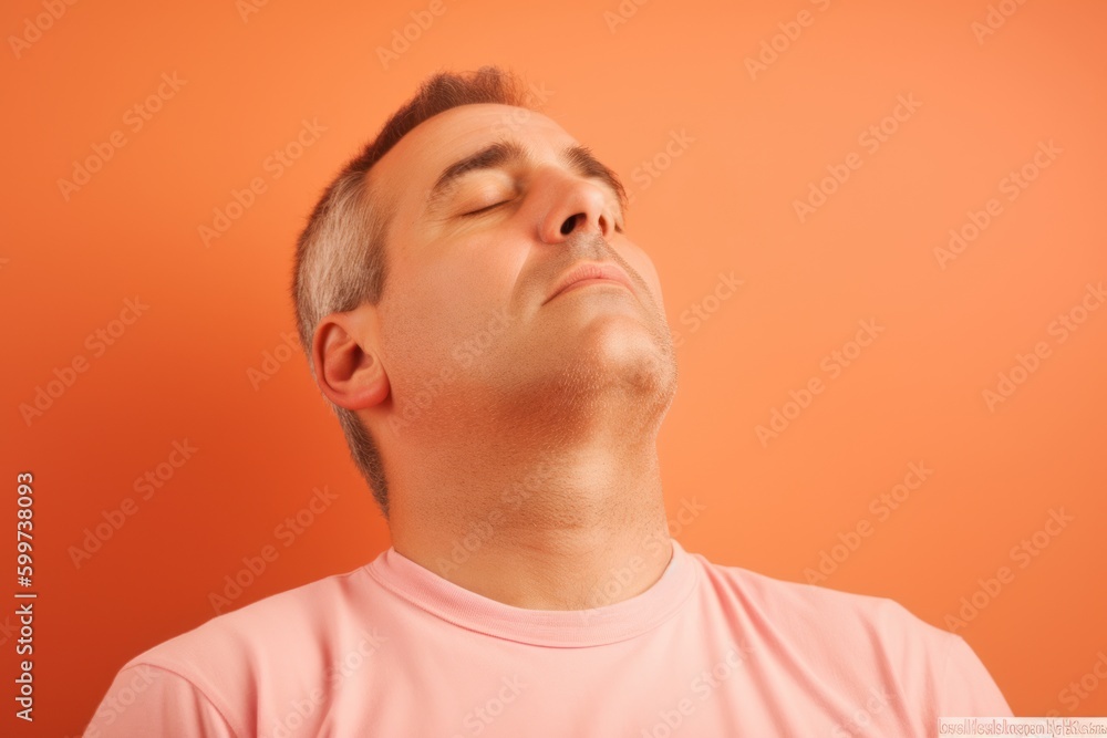 Portrait of a young man with closed eyes on a orange background Portrait of a young man with closed eyes on a orange background