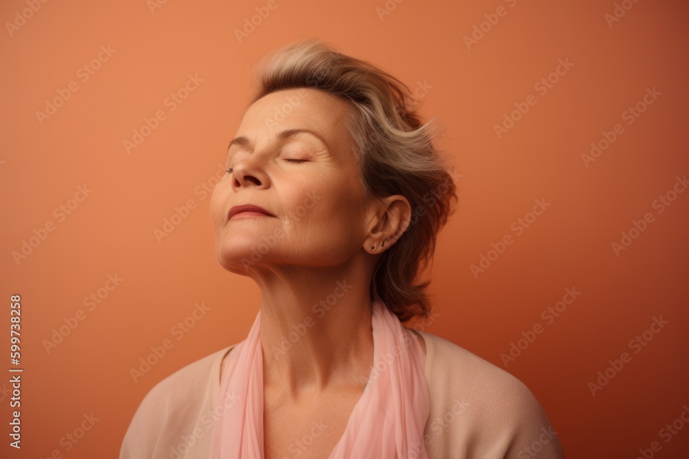 Portrait of a beautiful middle-aged woman on a brown background Portrait of a beautiful middle-aged woman on a brown background