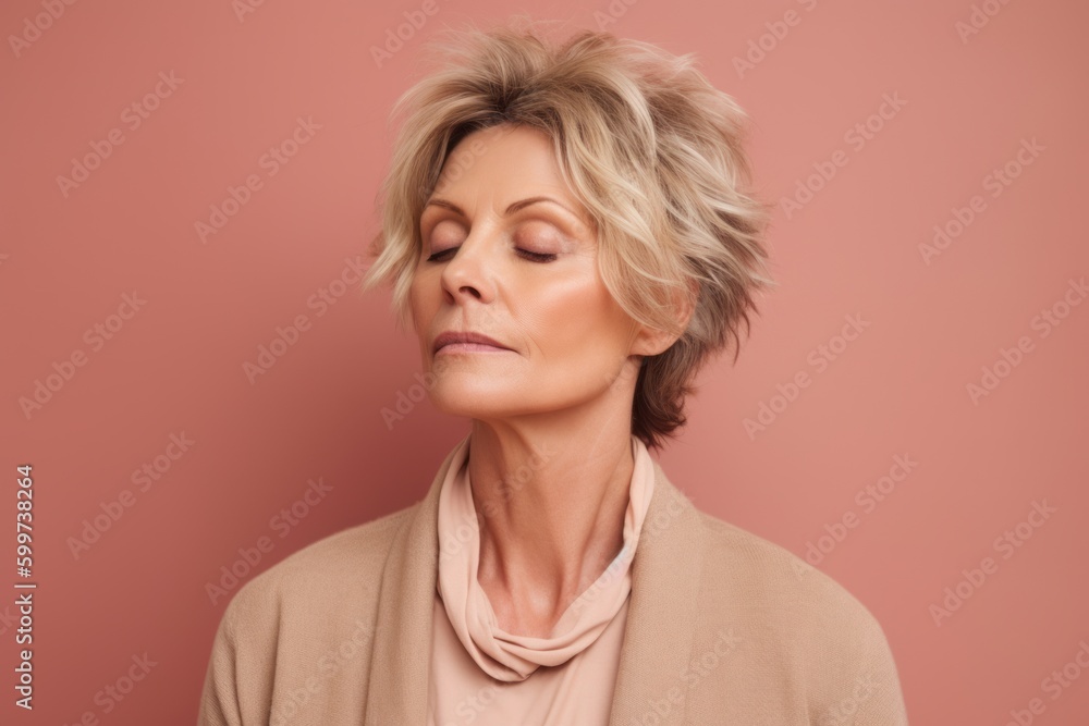 Portrait of a beautiful middle aged woman with short blonde hair. Portrait of a beautiful middle aged woman with short blonde hair.