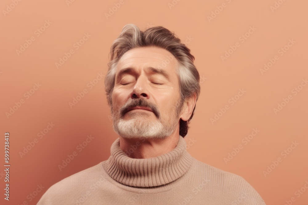 Obraz premium Portrait of handsome senior man with gray hair wearing beige sweater