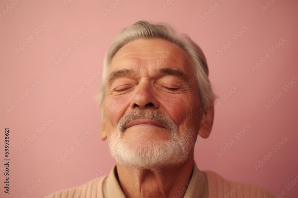 Portrait of an elderly man with gray hair on a pink background Portrait of an elderly man with gray hair on a pink background