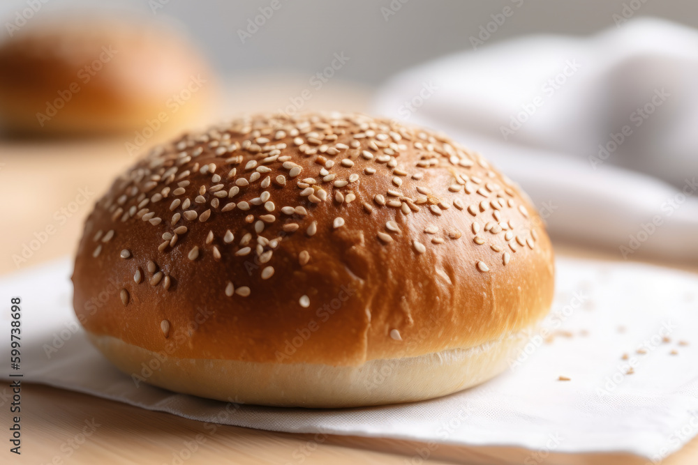 Bread with seeds for burger on white background
