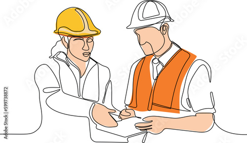 construction manager and engineer working on building site. Vector illustration