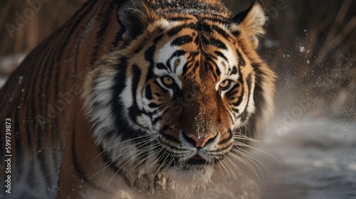 Magnificent Siberian Tiger in Snow AI Generated Generative AI