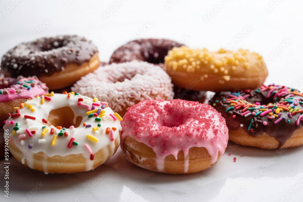 Donuts with icing sugar and colorful sprinkles. AI Generative. Donuts with icing sugar and colorful sprinkles. AI Generative.