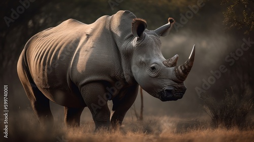 Mighty Rhino Roaming Wild Landscape AI Generated Generative AI © ArquitecAi
