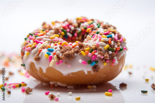 Donuts with icing sugar and colorful sprinkles. AI Generative.