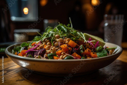 Embrace Freshness: Captivating Photo of Vibrant Salad in a Trendy Cafe