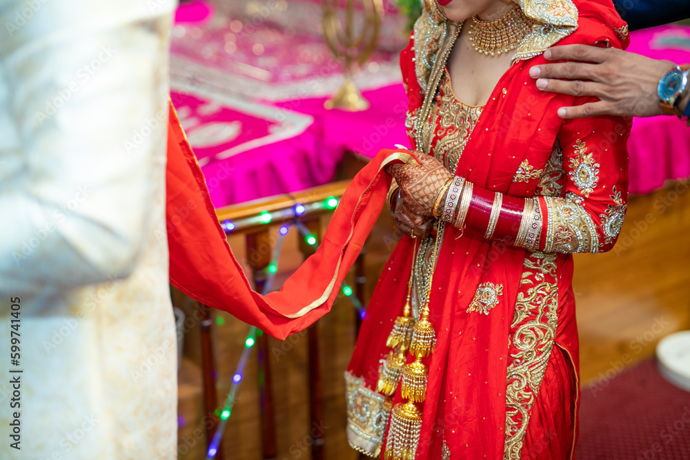 Indian Punjabi wedding ceremony bride and groom's hands close up