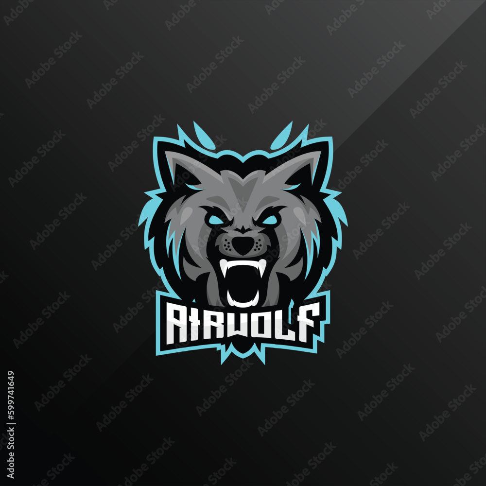wolf head angry logo design mascot esport team