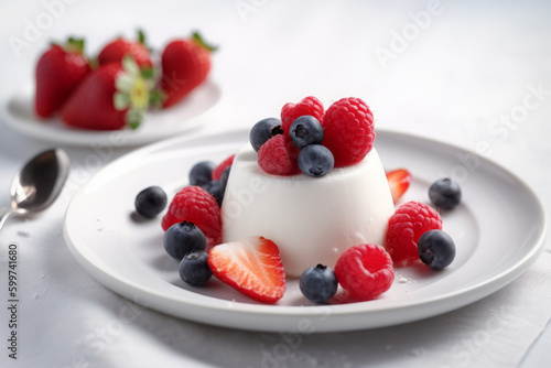 Pudding yogurt with berries. AI Generative.