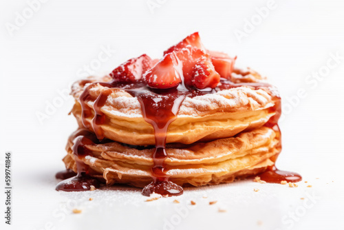 pancakes with honey on white background. AI Generative.