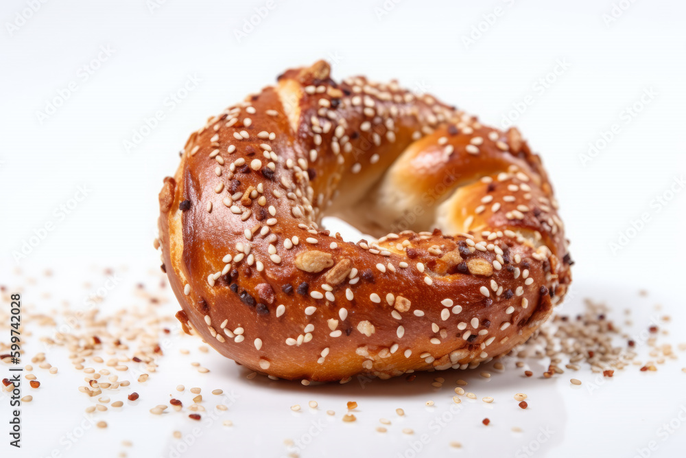 Fresh baked bagels with poppy seeds. AI Generative.