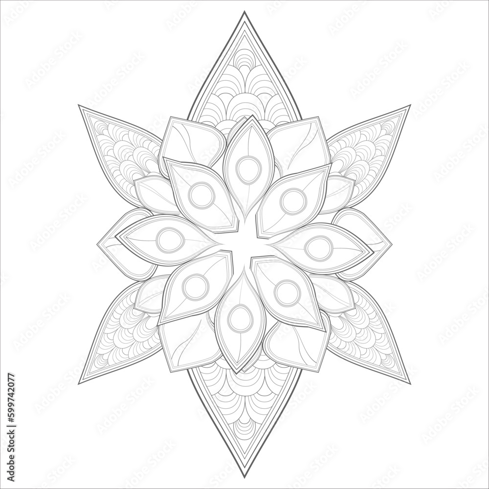 Decorative Abstract Flowers in Black for adult colouring page Isolated on White Background.-vector